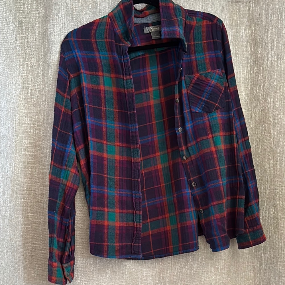 Natural Reflections Purple Red Blue and Green Plaid Casual Shirt